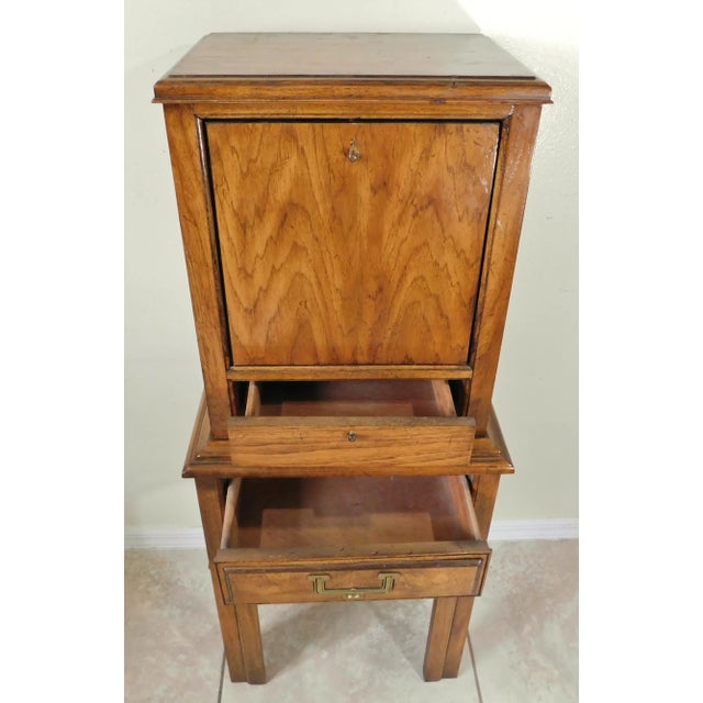 Wood Small Vintage Mid Century Campaign Oak Wood Cabinet For Sale - Image 7 of 12