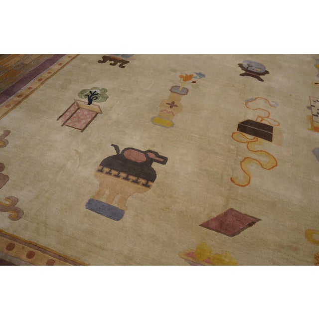 1920s Ivory Cream Art Deco Influences 100 Antiques Pattern Chinese Peking Rug For Sale - Image 11 of 15