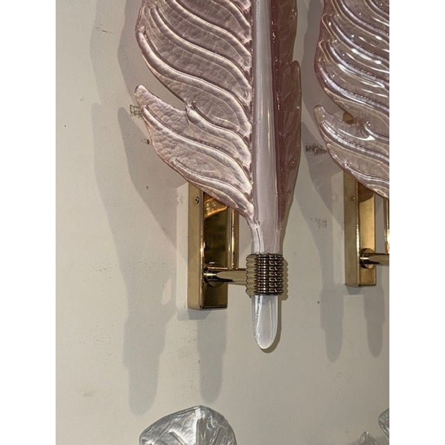 Early 21st Century Pair of Pink Murano Glass Leaf Form Sconces For Sale - Image 5 of 5