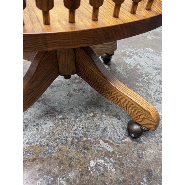 Vintage H. W. Hull & Sons Tiger Oak Swivel Bankers Chair For Sale - Image 10 of 12