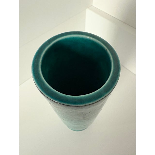 Wilhelm Kåge 1940s Argenta Wilhelm Kåge for Gustavsberg Cylinder Vase With Silver Clover Inlay For Sale - Image 4 of 6