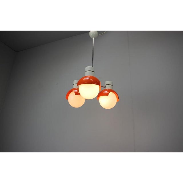 Czechoslovak Space Age Orange and Opaline Glass Chandelier from Napako, 1970s For Sale - Image 14 of 17
