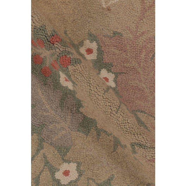 Antique 20th Century Hooked Rug in Taupe With Garden Wreath Design - Rug & Kilim For Sale - Image 10 of 11