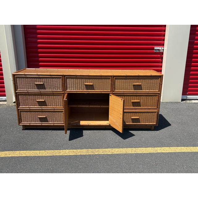 Vintage 1970’s 72”Faux Bamboo Credenza Dresser For Sale - Image 9 of 10