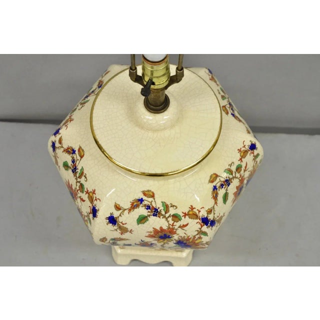 Late 20th Century Vintage Oriental Porcelain Hexagonal Flower Decorated Ginger Jar Table Lamp For Sale - Image 5 of 12