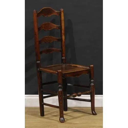 English Set of Four Early 19th Century Lancashire English Ash Ladderback Dining Chairs For Sale - Image 3 of 5