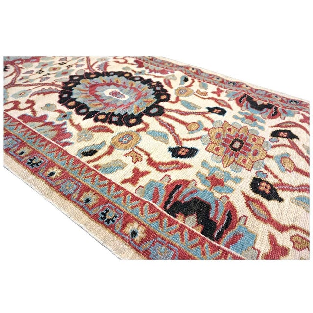 21st Century Afghan Wool Sultanabad 3x12 Ivory, Red, & Blue Handmade Runner Rug #1143661 For Sale - Image 10 of 13
