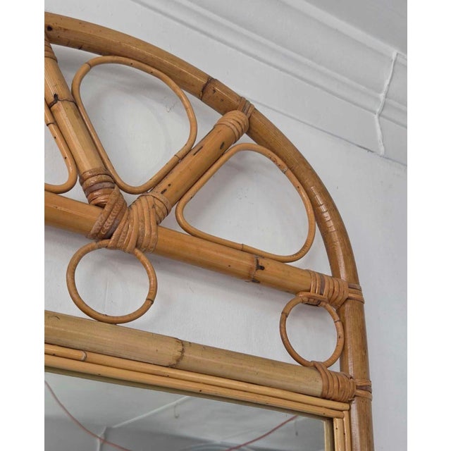 Coastal Vintage Coastal Modern Arched Rattan Wall Mirror For Sale - Image 3 of 5