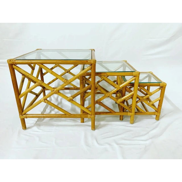 Chippendale Bamboo Rattan Nesting Tables - Set of 3 For Sale - Image 13 of 13