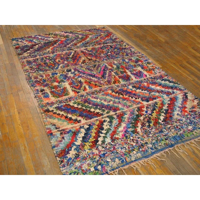 1940s Multi Stripe Modern Antique Moroccan Boucherouitte Rug 5'6" X 8'8" Woven Wool Carpet For Sale In New York - Image 6 of 9