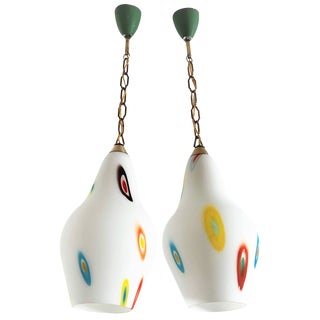 Italian Murano Glass Pendant Lights with Colorful Murrine, 1970s, Set of 2 For Sale