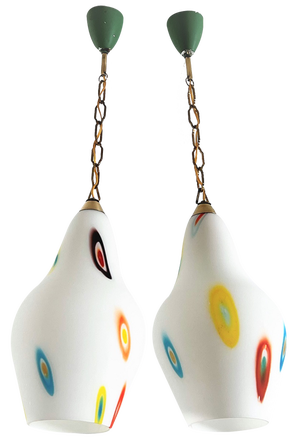 Italian Murano Glass Pendant Lights with Colorful Murrine, 1970s, Set of 2