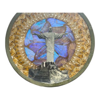 Museum-Quality Antique Brazilian Morpho Butterfly Wing Art Plate For Sale