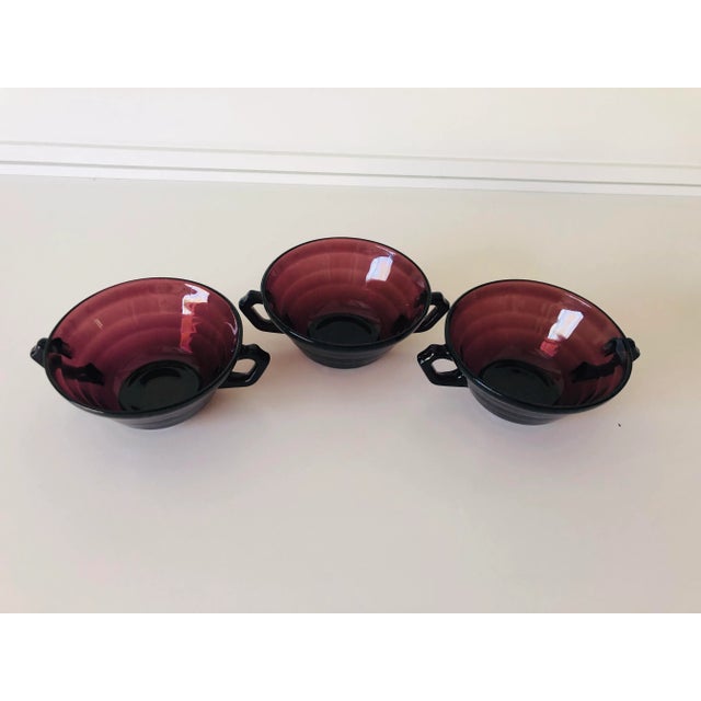 Midcentury set of 3 Amethyst glass bouillabaisse / soup bowls 6"D X 2.25"H , No makers mark , they are in excellent...