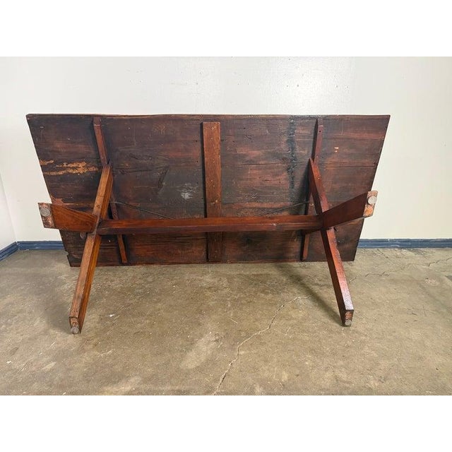 Rustic Trestle Dining Table With Handcrafted Plank Top, Mid-20th Century For Sale In Los Angeles - Image 6 of 9