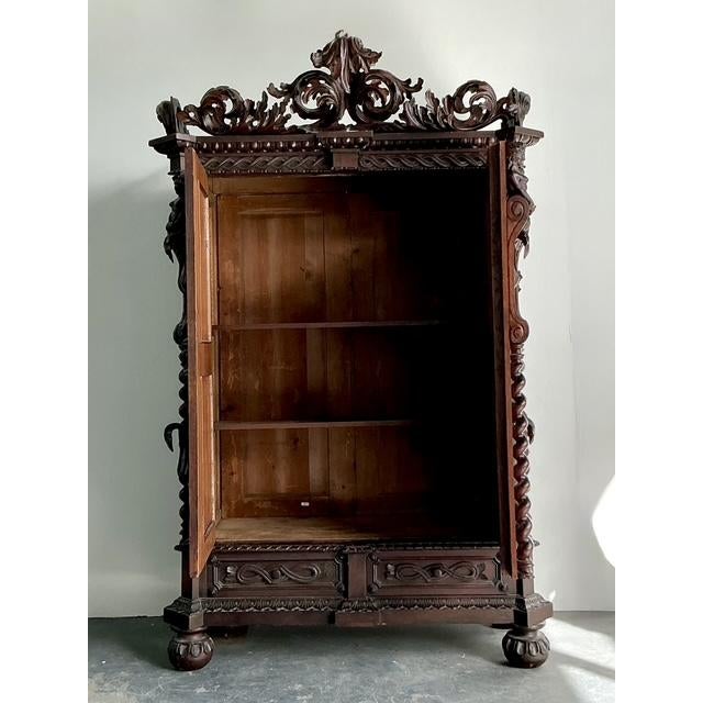 Vintage Boho Black Forest Carved Oak Armoire For Sale In West Palm - Image 6 of 14