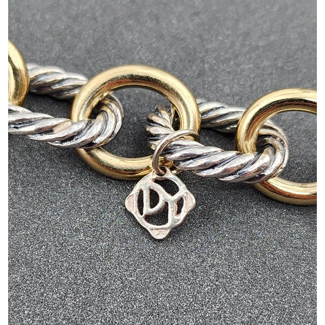 Early 21st Century David Yurman Oval Link Chain Bracelet Sterling Silver With 18k Yellow Gold For Sale - Image 5 of 8