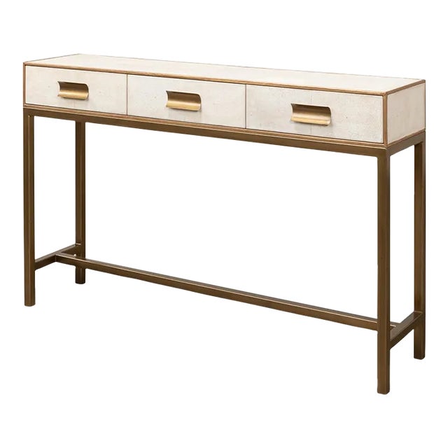 Modern Osprey White Leather Wrapped Console For Sale