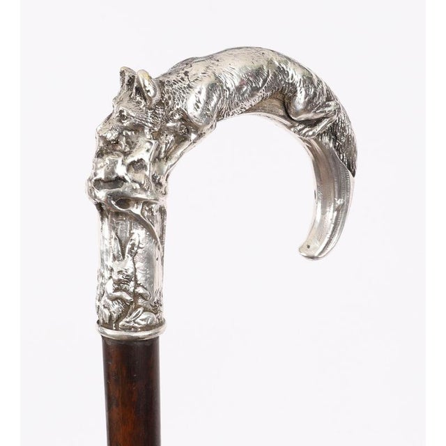 Antique Silver Fox and Hare Handled Walking Stick Cane, 19th Century For Sale - Image 12 of 18