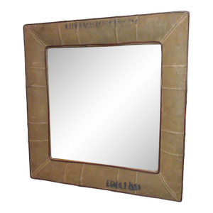 Share Vintage Handmade Repurposed Military Army Navy Canvas Square Green Wall Mirror