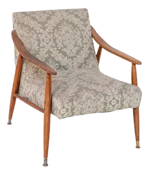 Vintage Nordic Wood and Damask Fabric Armchair, 1950s