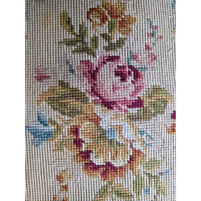 Antique French Louis XV Vanity Bench Ottoman With Floral Needlepoint For Sale In Indianapolis - Image 6 of 13