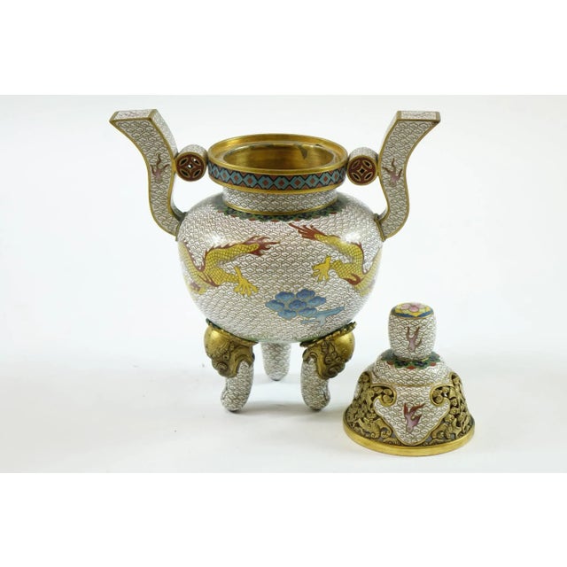 Early 20th Century Chinese Cloisonne Tripod with Top For Sale - Image 4 of 7
