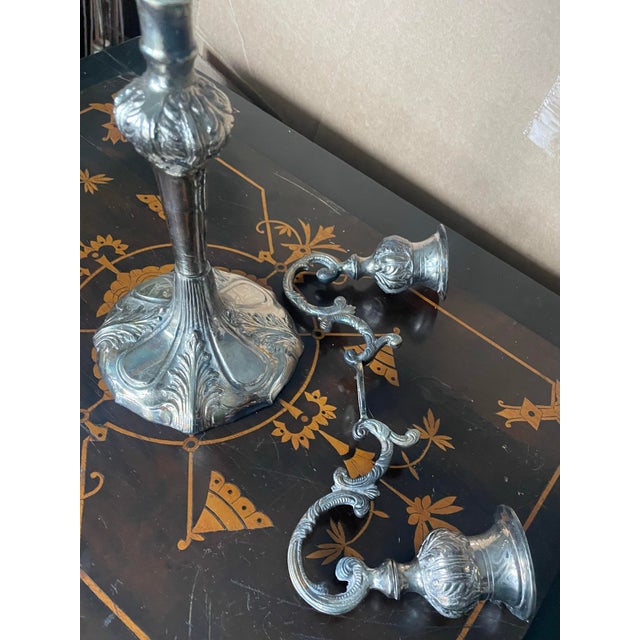 Mid 20th Century Silver Plate Single 3 Light Candelabra Candle Holder For Sale - Image 10 of 11