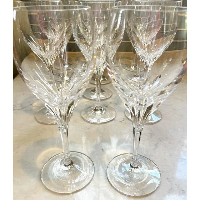 Glass Vintage Noritake "Turning Point" Blown-Crystal Red Wine/Water Stemware- Set of 11 For Sale - Image 7 of 10