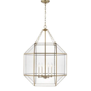 Suzanne Kasler By Visual Comfort Studio Morrison 4-Light Pendant with Clear Glass Shade in Satin Brass For Sale