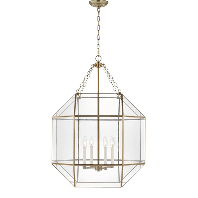 Suzanne Kasler By Visual Comfort Studio Morrison 4-Light Pendant with Clear Glass Shade in Satin Brass For Sale