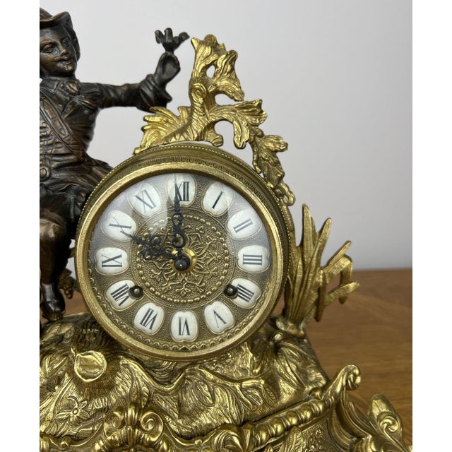 Vintage Style Brass Figurine Mantel Clock For Sale - Image 9 of 13