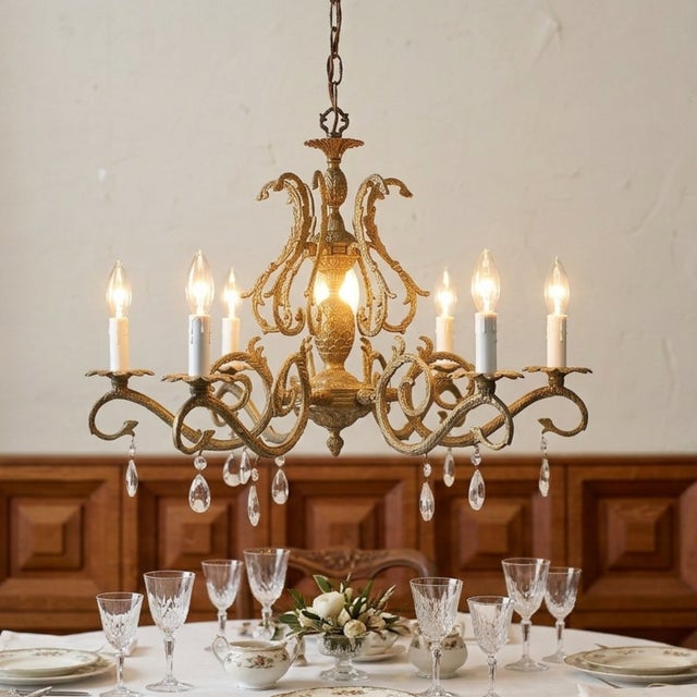 1960s Hollywood Regency 8-Arm Brass Birdcage & Double Pineapple Chandelier - Rewired For Sale - Image 6 of 12