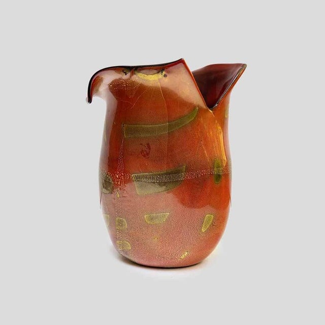 Burnt Orange Murano Glass Vase with Gold Leaf Inclusion by Nichetto For Sale - Image 4 of 12
