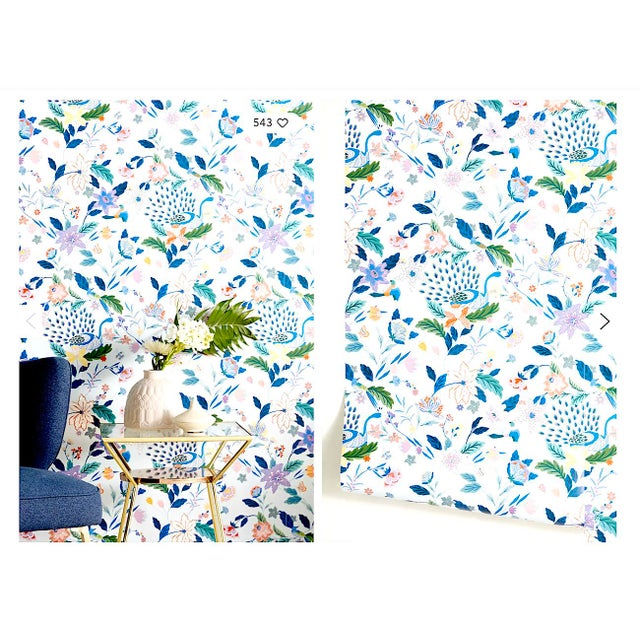 Baby Blue Roll of Anthropologie Sylvia Floral Peacock Wallpaper in Light Denim, 27' Long For Sale - Image 8 of 8