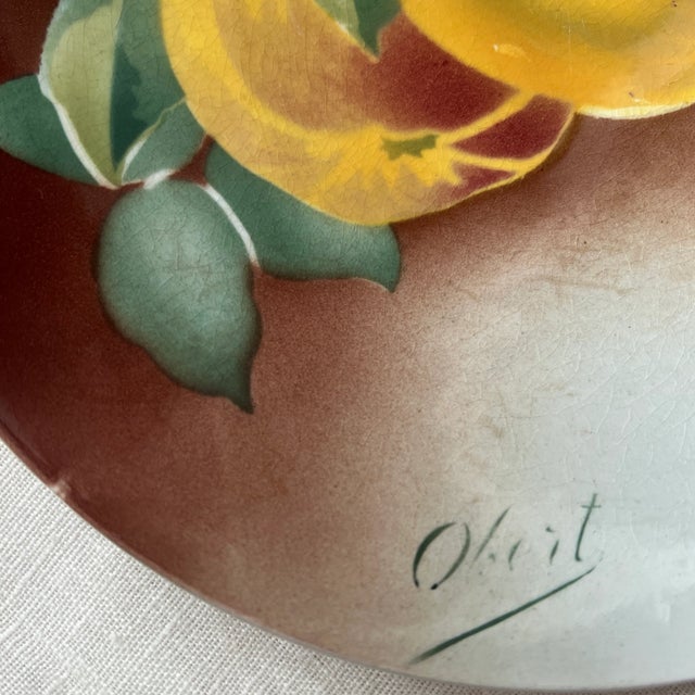 Signed 1900s Decorative French Apple Plate 8.75” Diameter. Has holes in back to hang w/ ribbon. Signed KG Lunéville Obert...