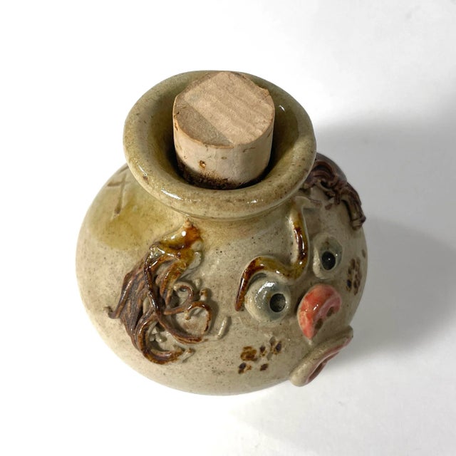 Beige French Folk Art Open Mouth Face Jug / Salt Container For Sale - Image 8 of 13