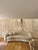 Authentic RH Restoration Hardware Sylvain curved sofa in cream textured upholstery. Sculptural curved design with bench...