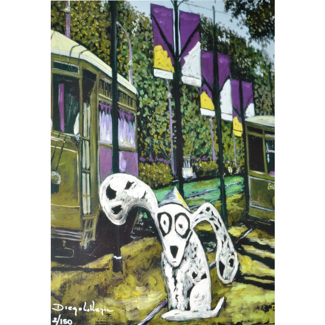 Wood 2004 Original Diego Lukezic Framed Print Art Tango Dog New Orleans Streetcar For Sale - Image 7 of 18