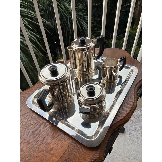 Silver Christofle Gallia Model 0501 Art Deco Silver-Plated Coffee & Tea Service With Tray — 5 Pieces, France c.1930 For Sale - Image 8 of 12