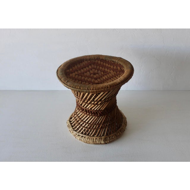 Wood Vintage Woven Bamboo Rattan Woven Cane Wicker Stool Mid-Century For Sale - Image 7 of 17