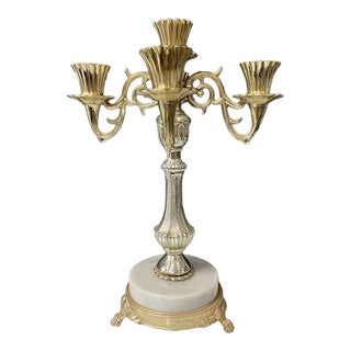 Vintage Italian Marble Base Five Arm Candalabra For Sale