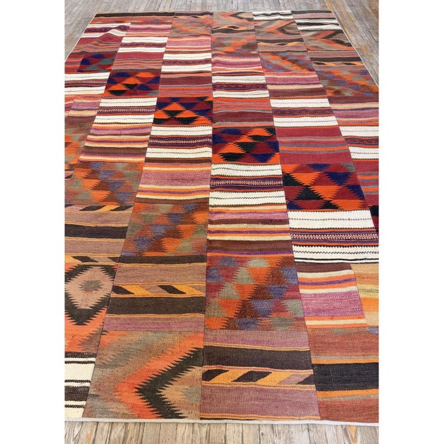 1930s Multicolor Stripe Modern Antique Turkish Village Kilim Flatwoven Rug For Sale In New York - Image 6 of 7