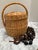 Vintage Wood Woven Storage and Decor Basket With South American Nut Tree Beads. Set of Three For Sale - Image 4 of 12