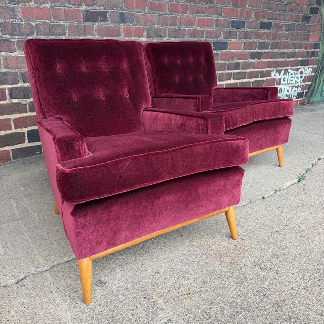 Textile Pair of t.h. Robsjohn Gibbings Lounge Chairs Redone in Mohair. For Sale - Image 7 of 11