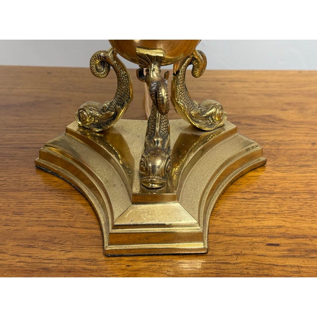 Vintage Frederick Cooper Neoclassical Brass Dolphin Table Lamps - Pair For Sale - Image 11 of 12
