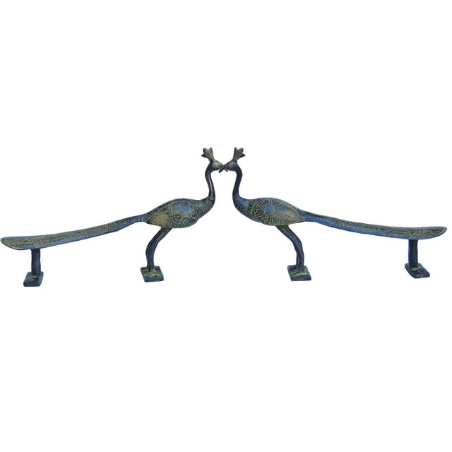 Rustic Green Brass Peacock Door Handles, a Pair For Sale - Image 3 of 5