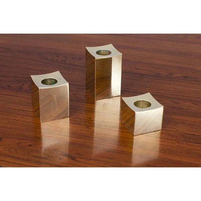 Swedish Cubic Brass Candlesticks by Gusum Metallslöjden, 1980s, Set of 12 For Sale - Image 10 of 10