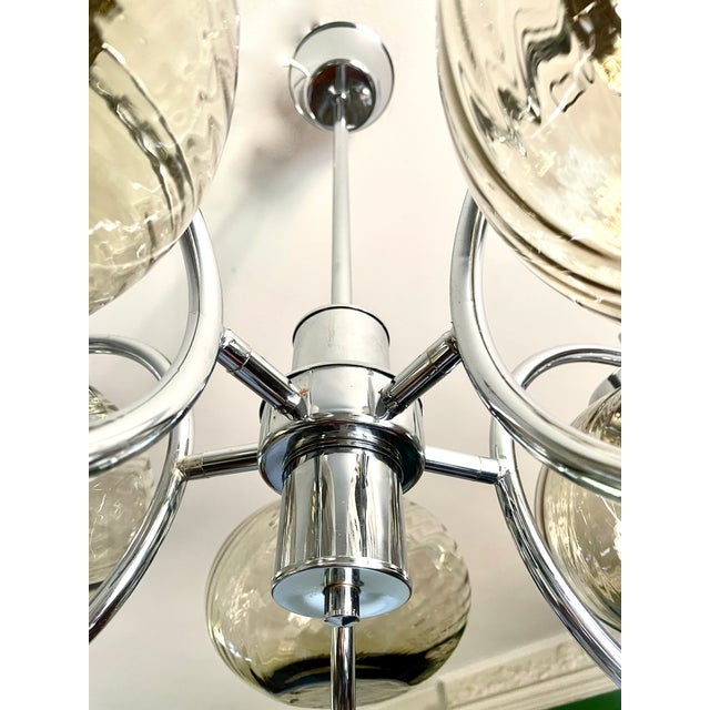 Chrome and Smoked Murano Glass Chandelier, 1970s For Sale - Image 6 of 14