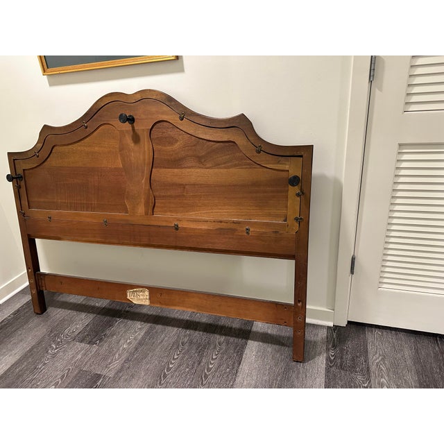 Vintage solid wood queen headboard by David Cabinet Company, circa 1950s-60s. Beautiful French Provincial style with cared...